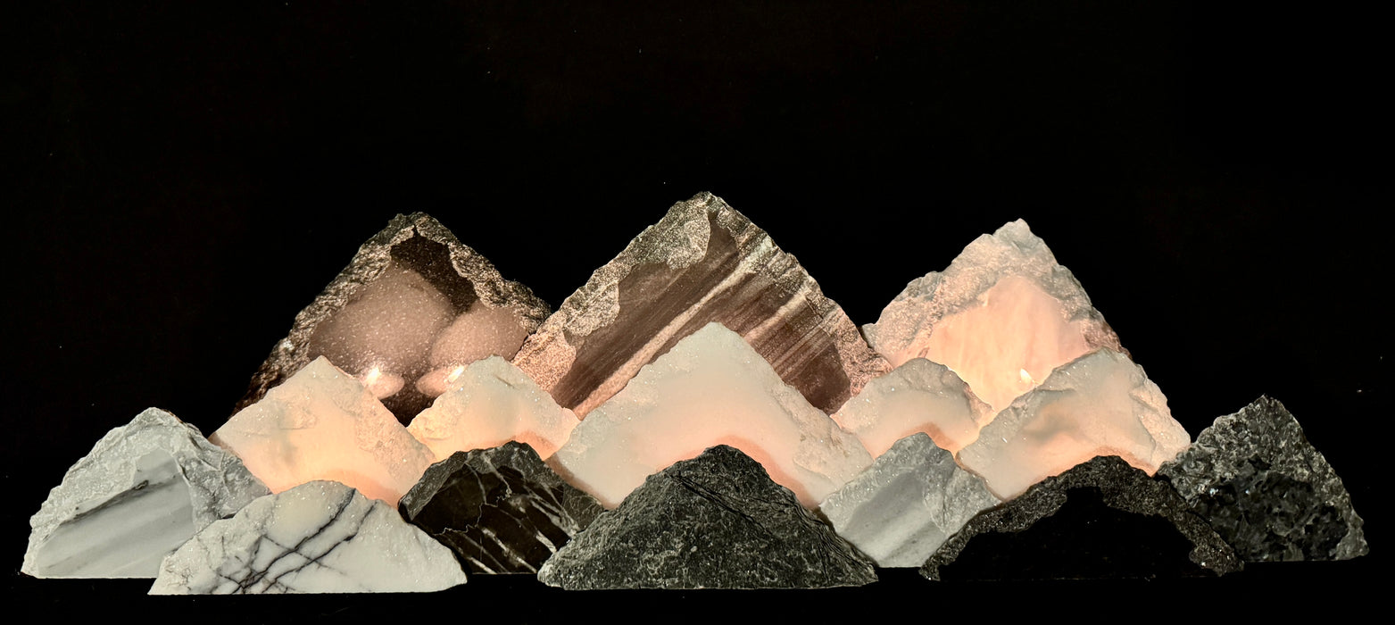 Illuminated marble mountainscape