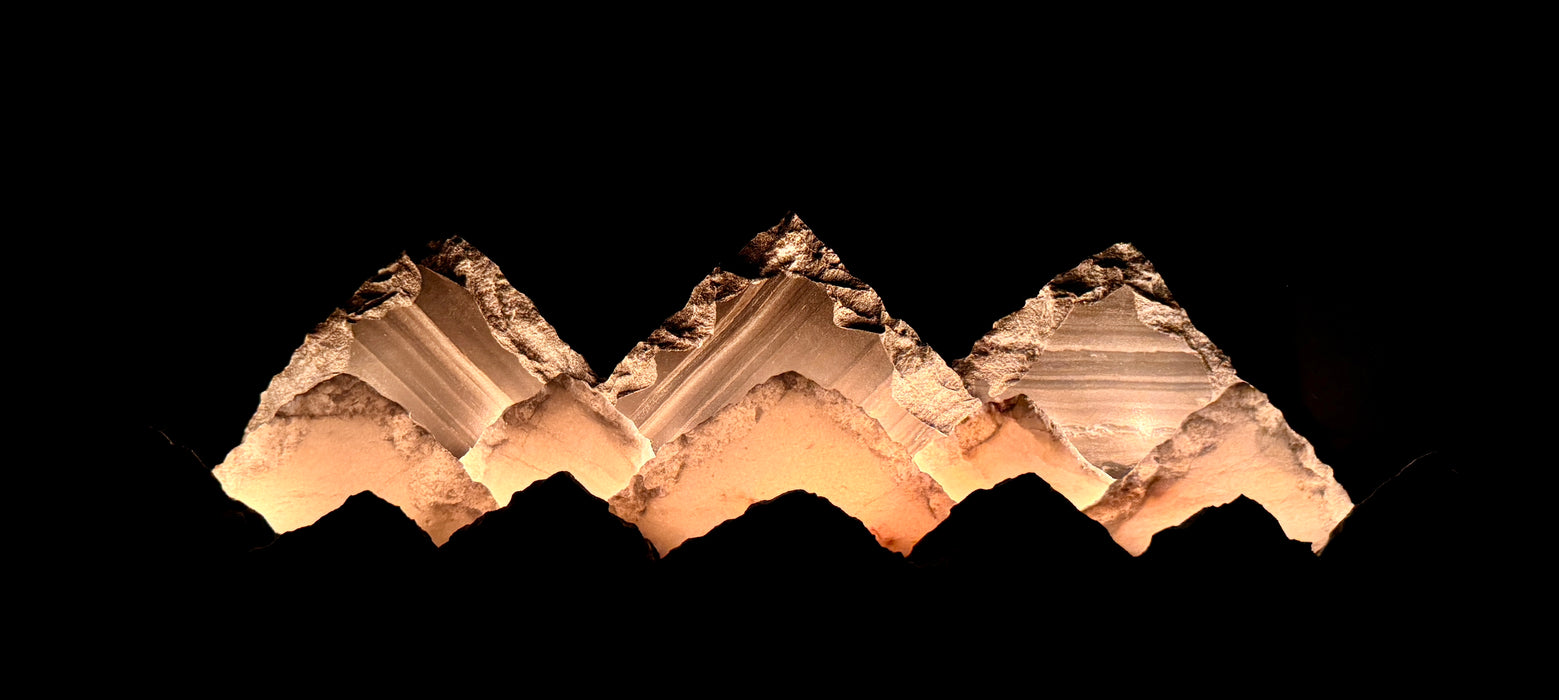 Illuminated marble mountainscape