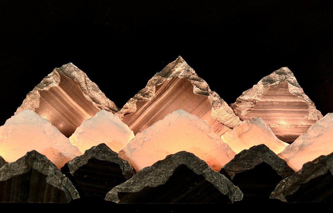 Illuminated marble mountainscape