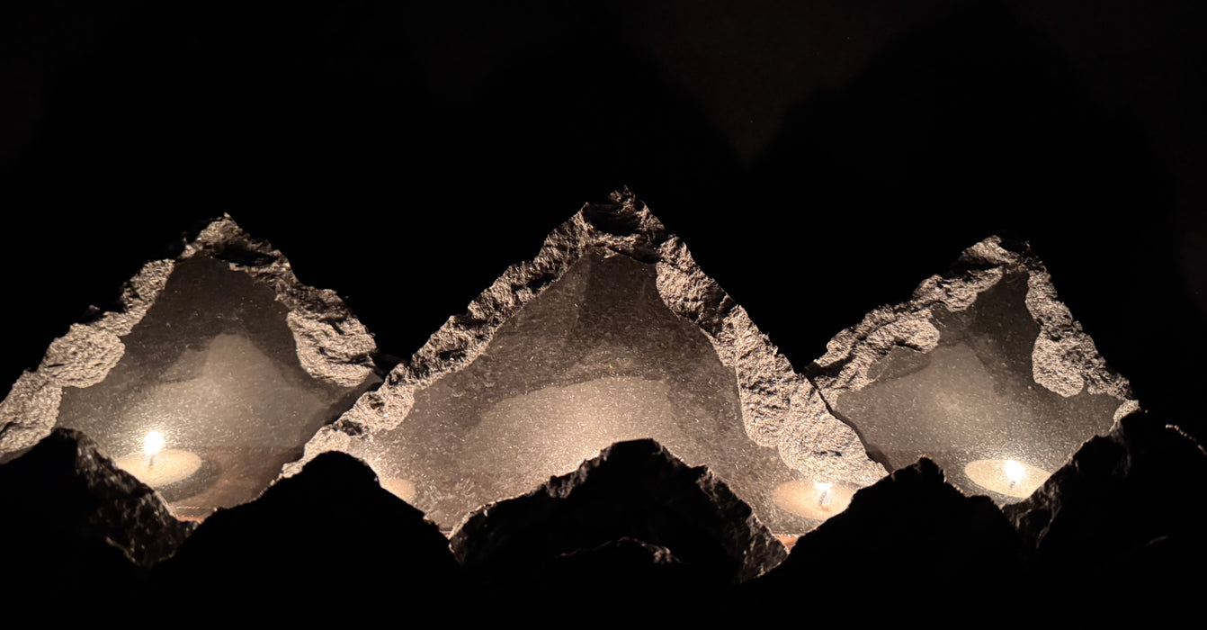Illuminated all red marble mountainscape