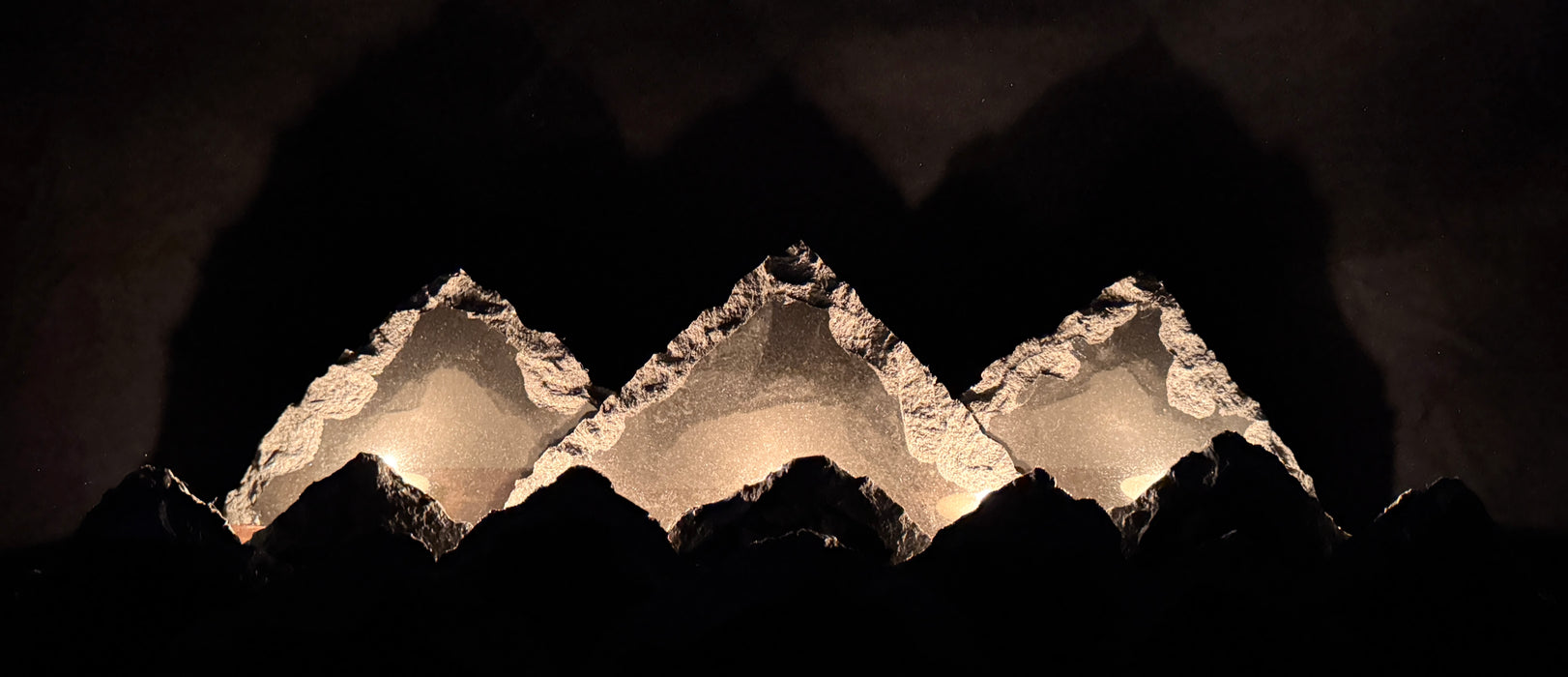 Illuminated all red marble mountainscape
