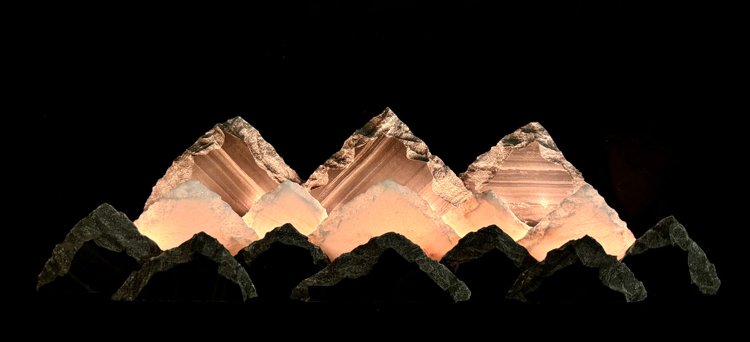 Illuminated marble mountainscape