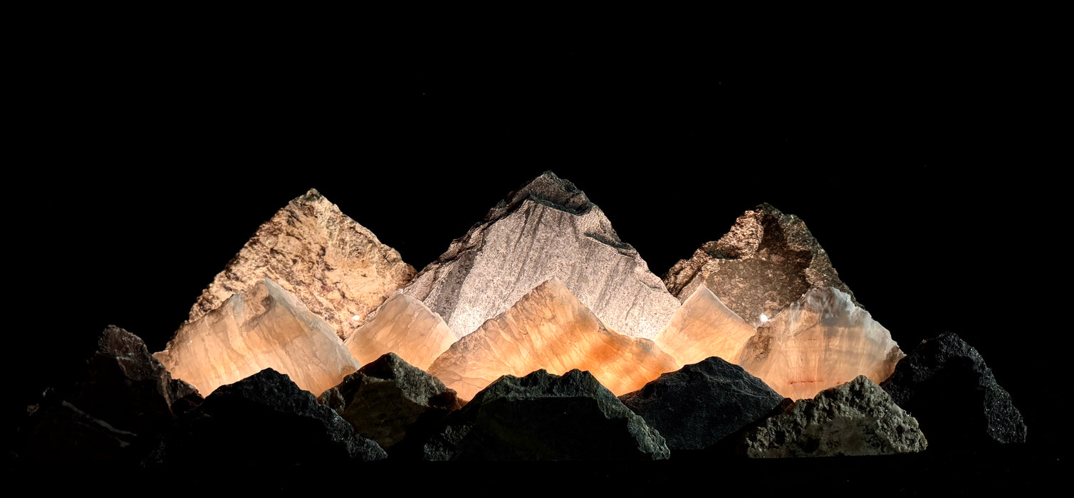 Illuminated onyx mountainscape