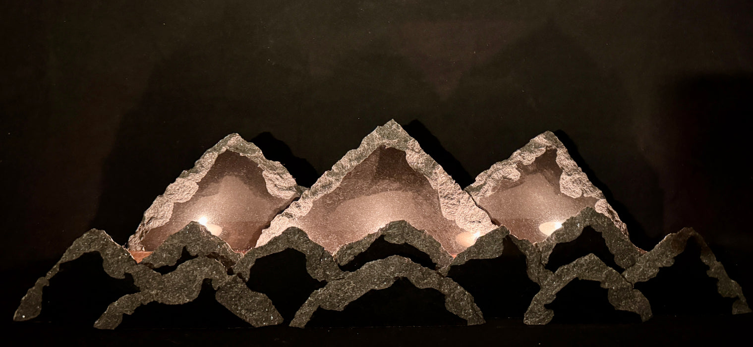 Illuminated all red marble mountainscape