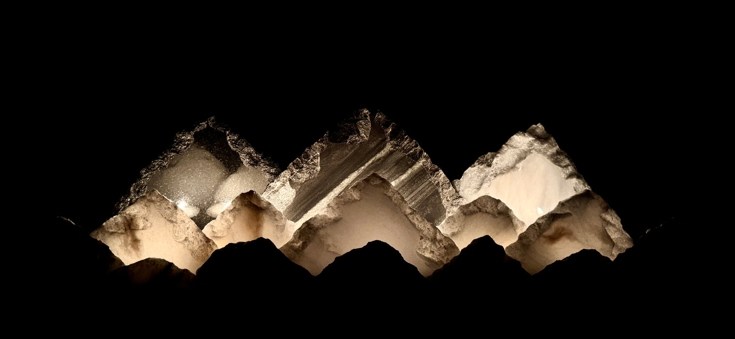 Illuminated marble mountainscape