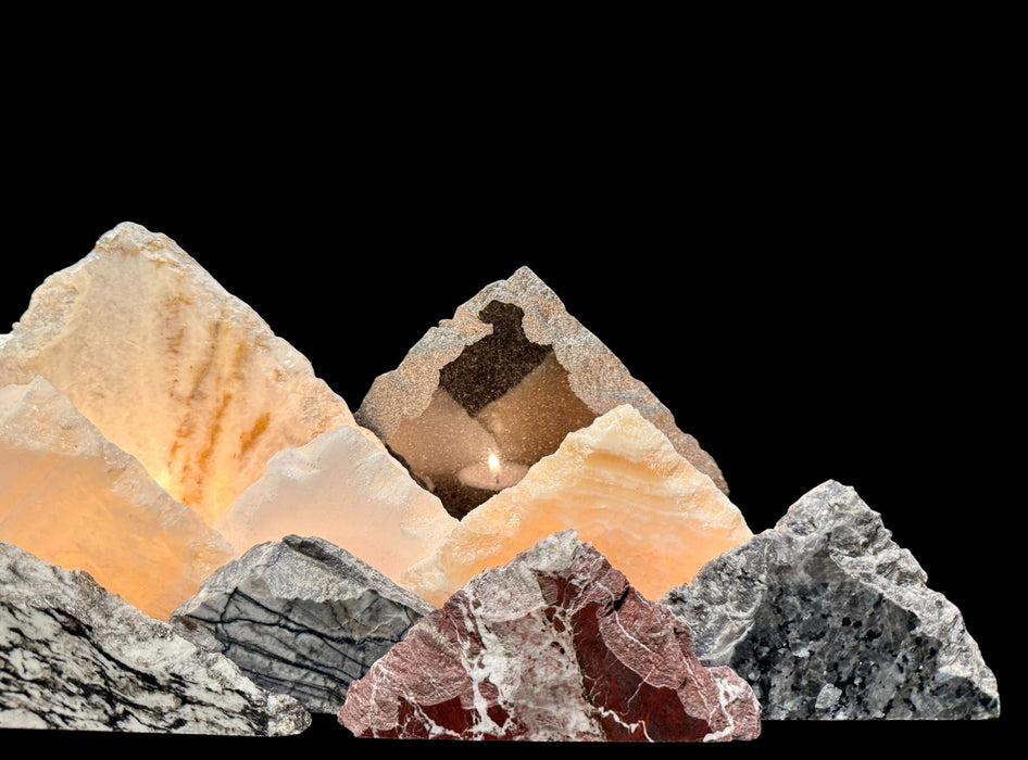 Illuminated onyx mountainscape.