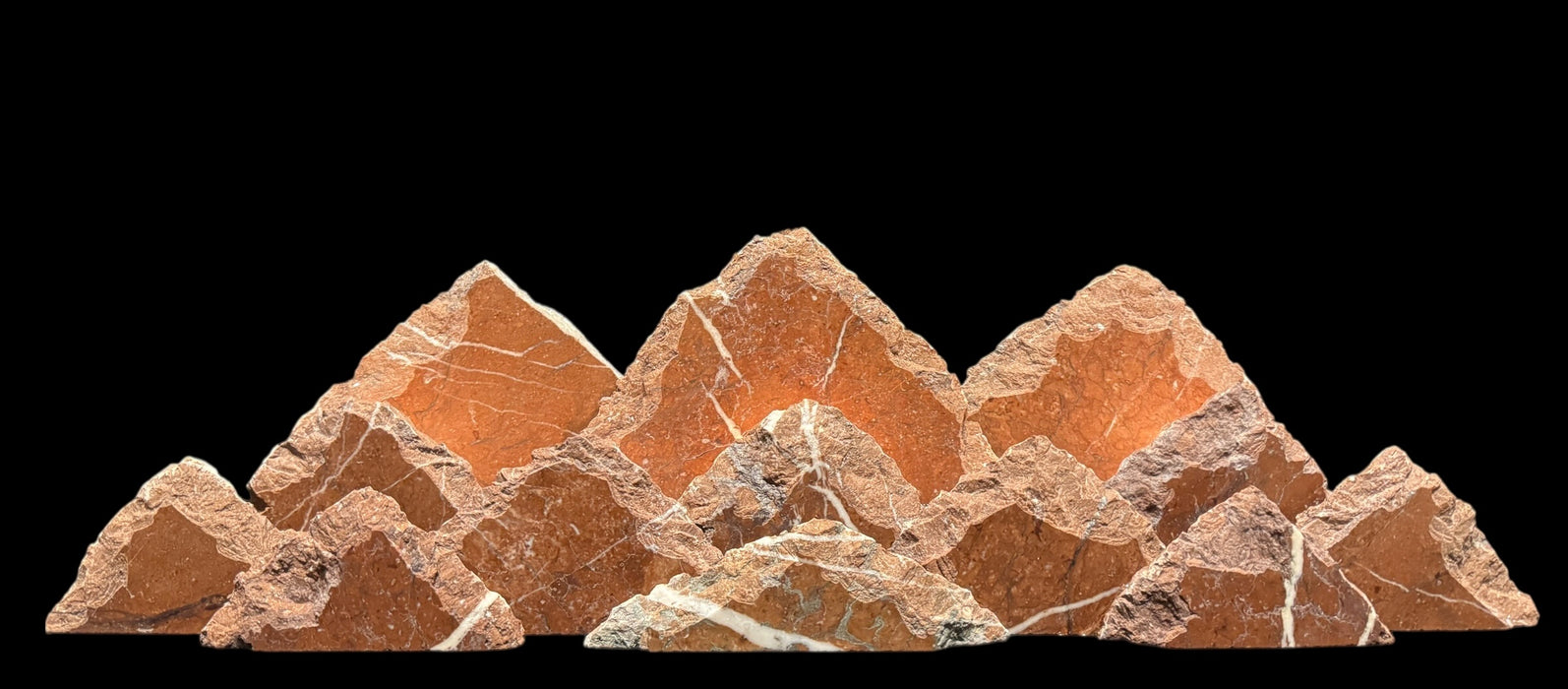 Illuminated marble mountainscape.