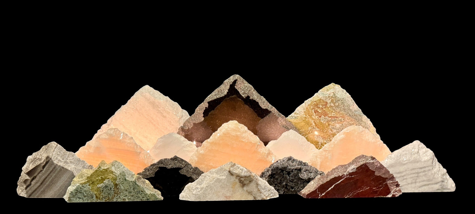 Illuminated onyx mountainscape.