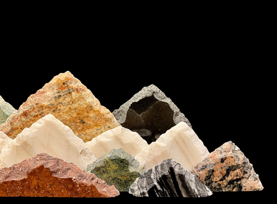 Illuminated marble mountainscape.