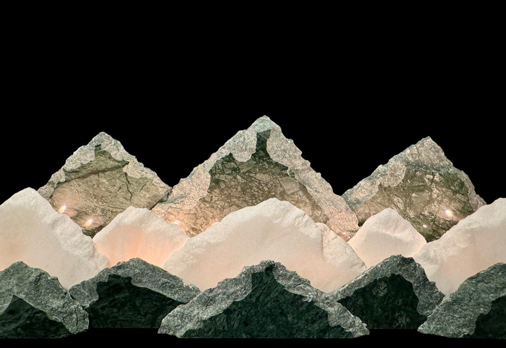 Illuminated marble mountainscape.