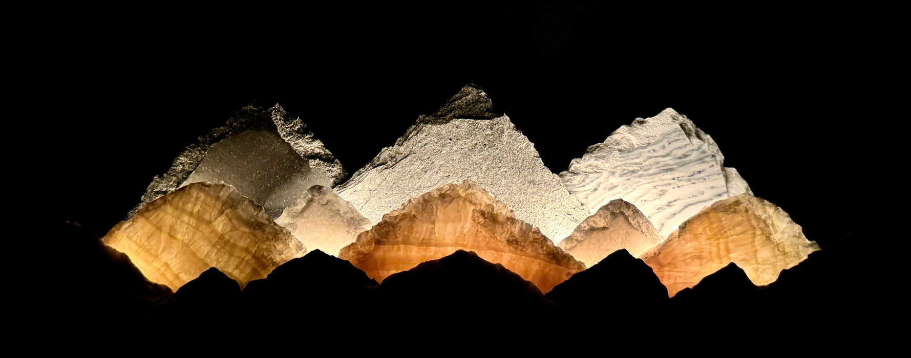 Illuminated onyx/marble mountainscape