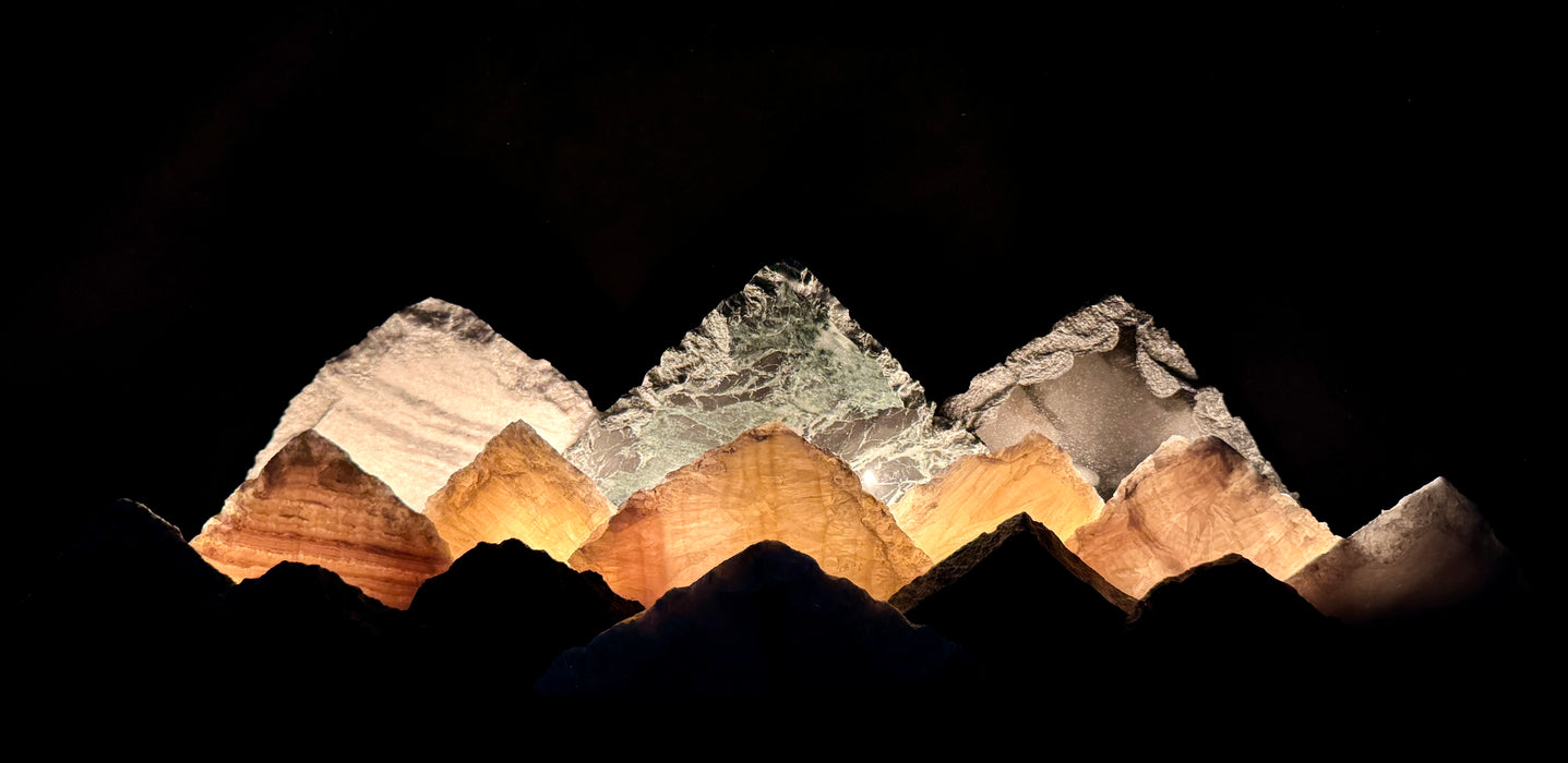 Illuminated onyx mountainscape.