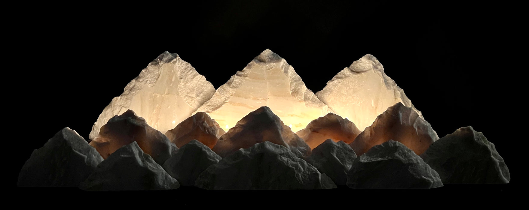 Illuminated marble mountainscape