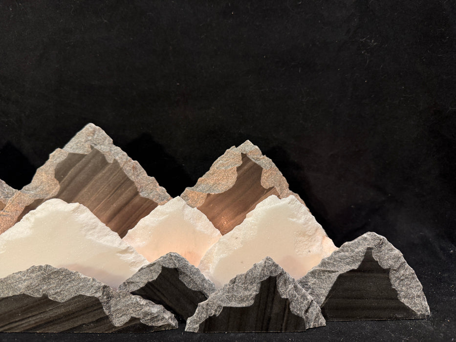 Illuminated marble mountainscape