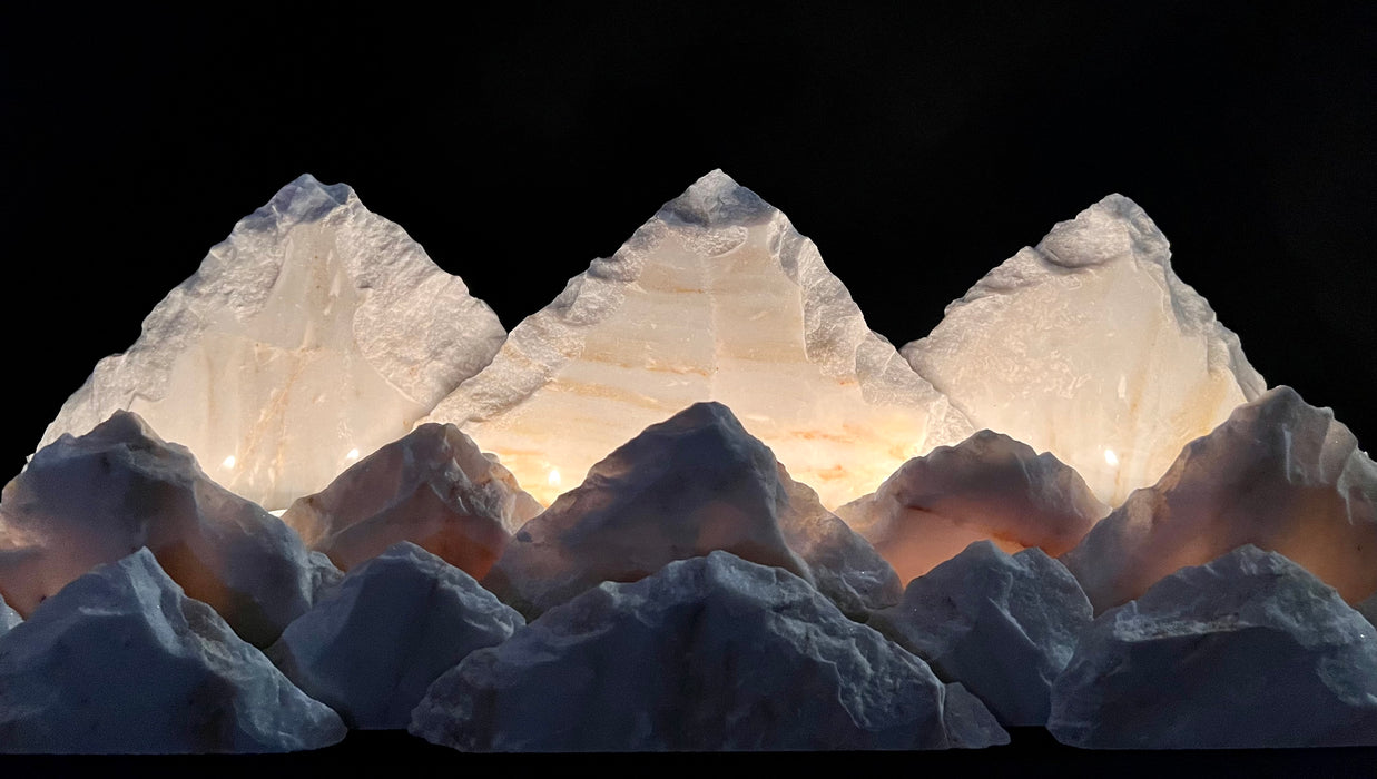 Illuminated marble mountainscape