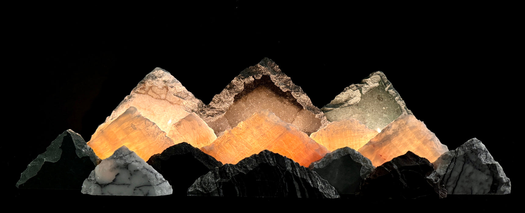 Illuminated onyx mountainscape