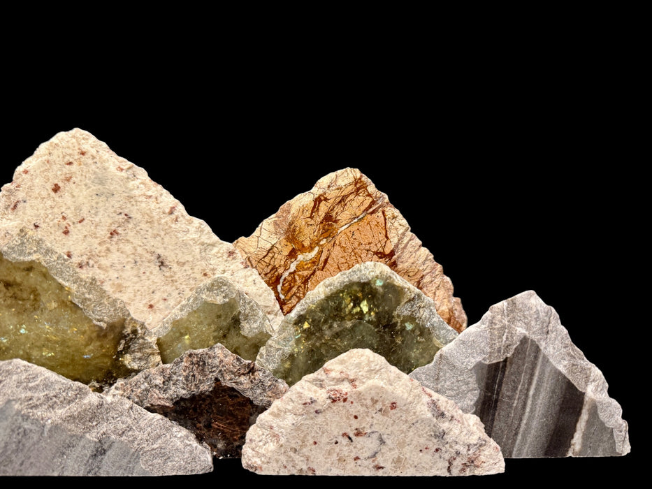 Illuminated labradorite mountainscape.