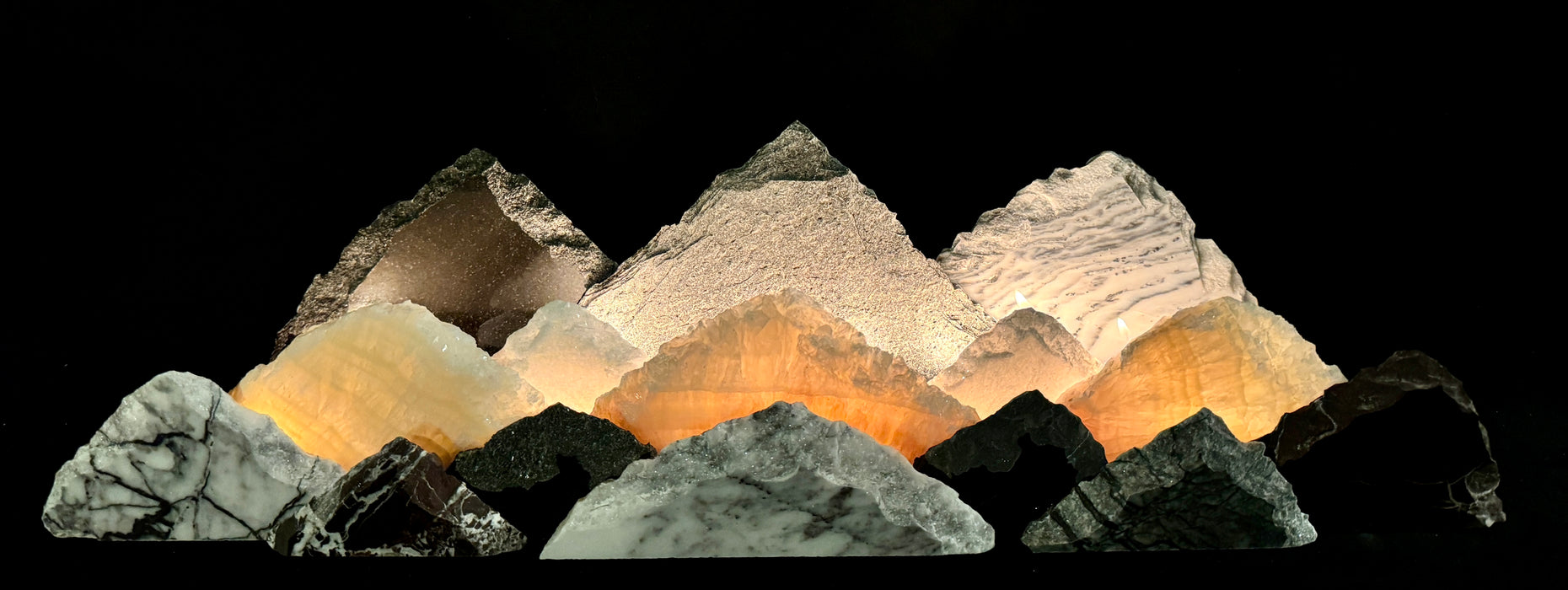 Illuminated onyx/marble mountainscape