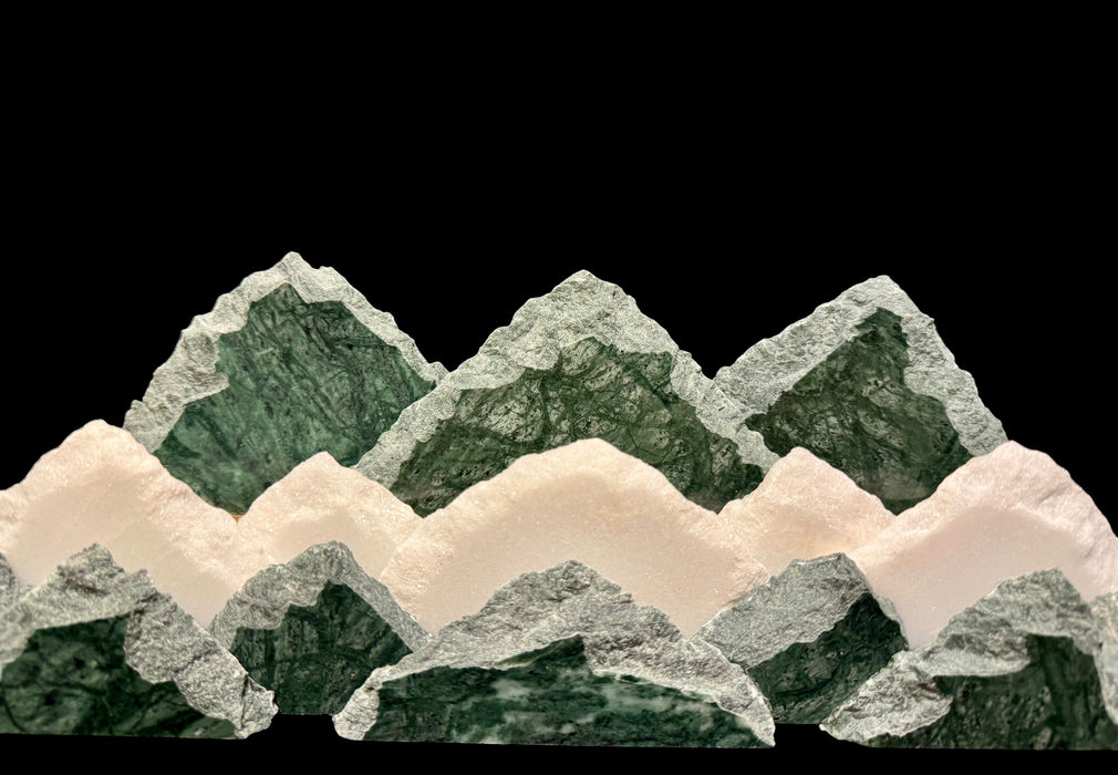 Illuminated marble mountainscape.