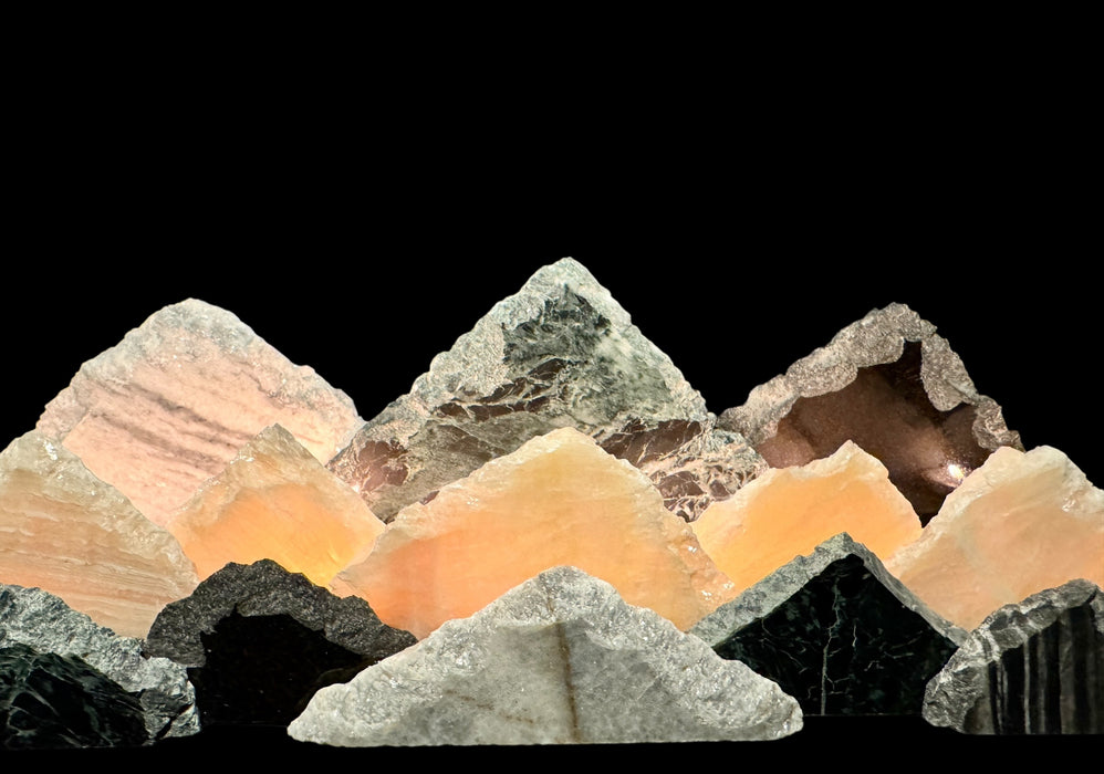 Illuminated onyx mountainscape.