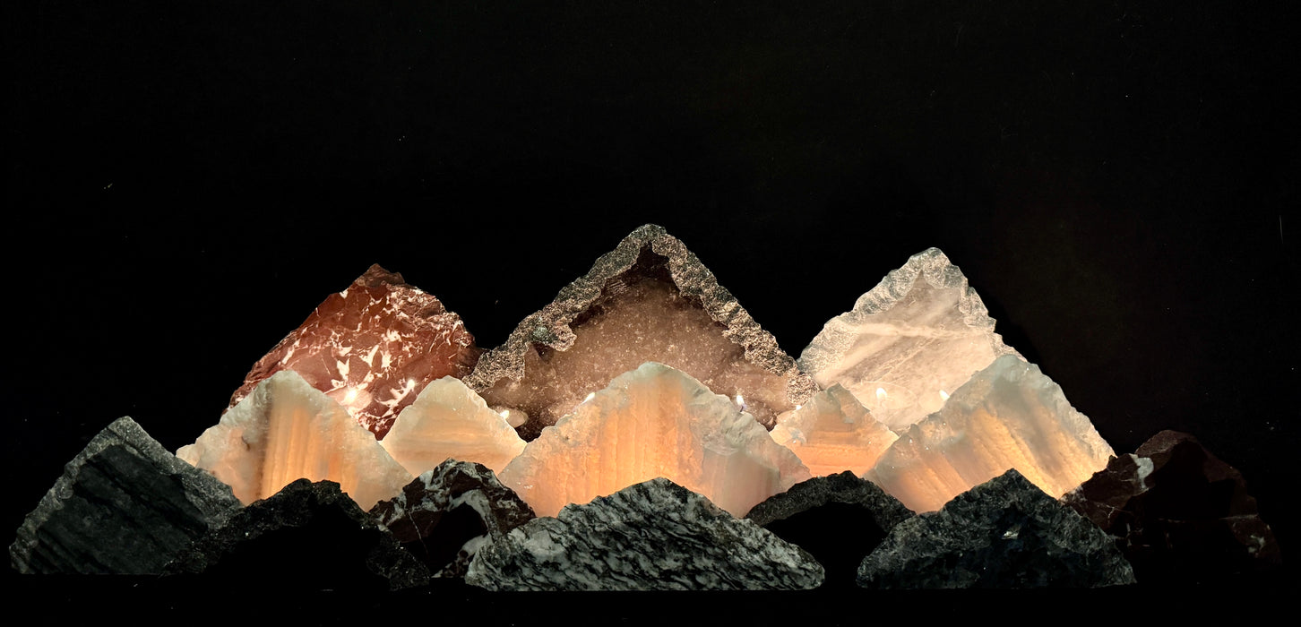 Illuminated onyx mountainscape.