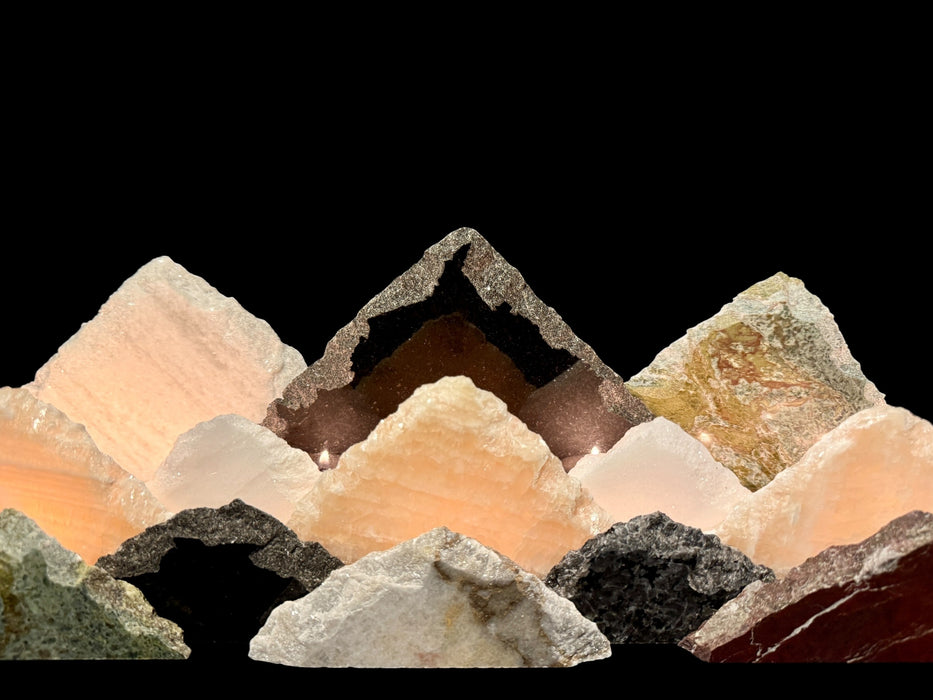 Illuminated onyx mountainscape.