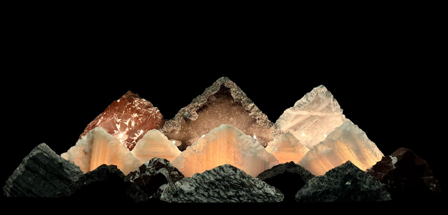 Illuminated onyx mountainscape.