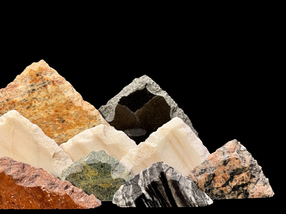 Illuminated marble mountainscape.