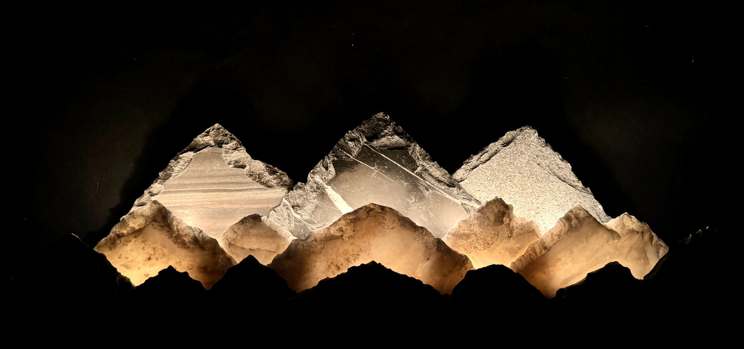 Illuminated marble mountainscape