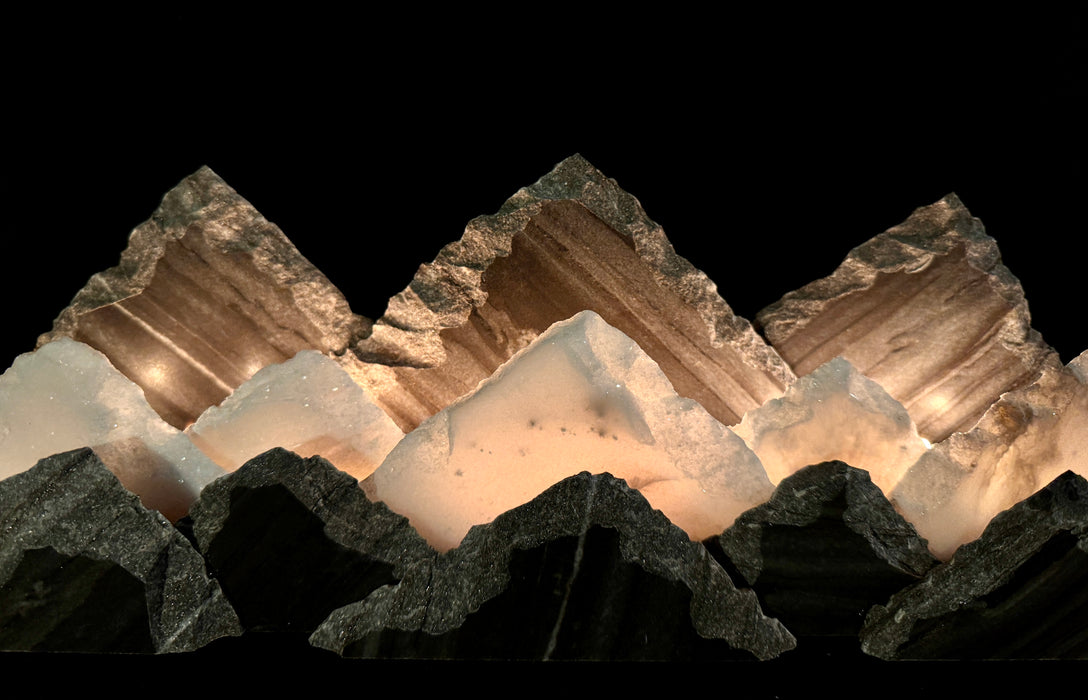 Illuminated marble mountainscape