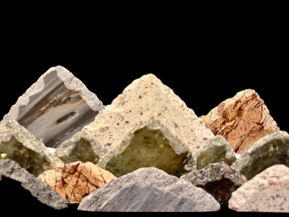 Illuminated labradorite mountainscape.