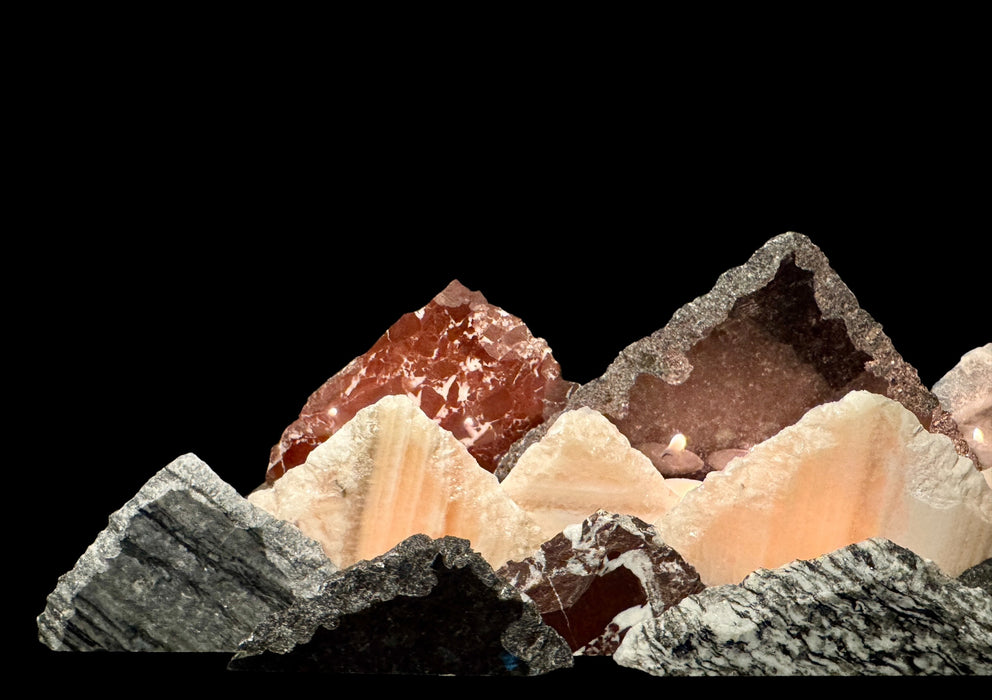 Illuminated onyx mountainscape.