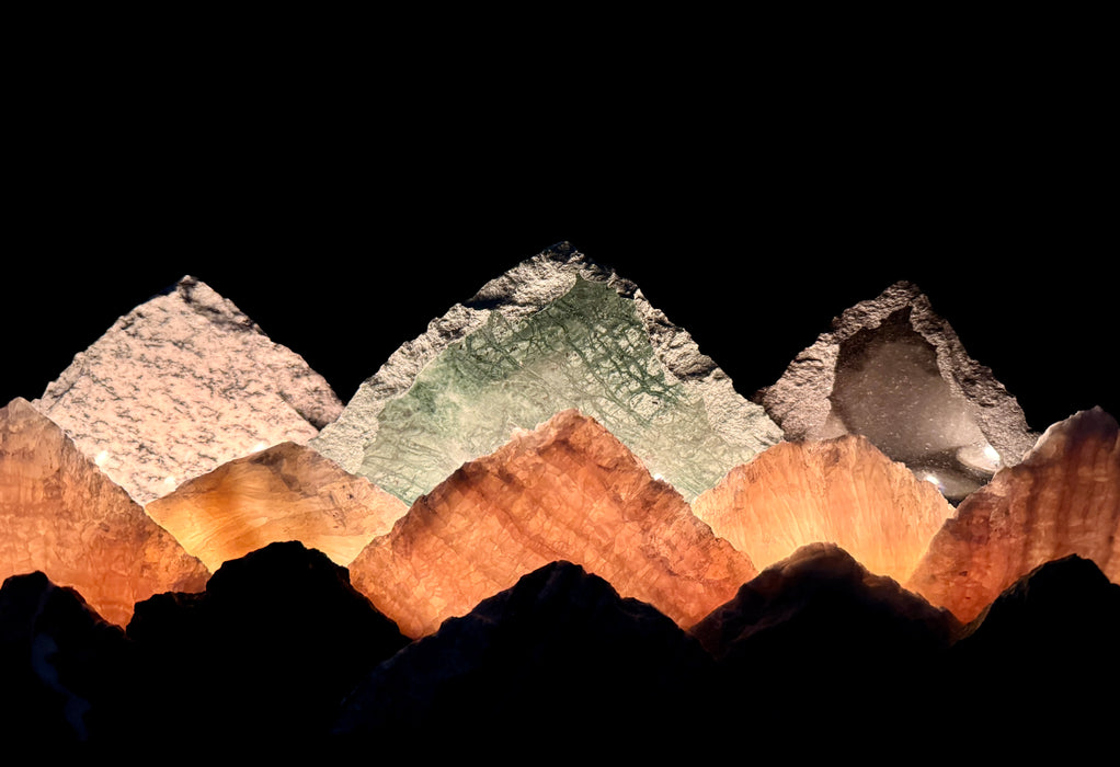 Illuminated onyx mountainscape.