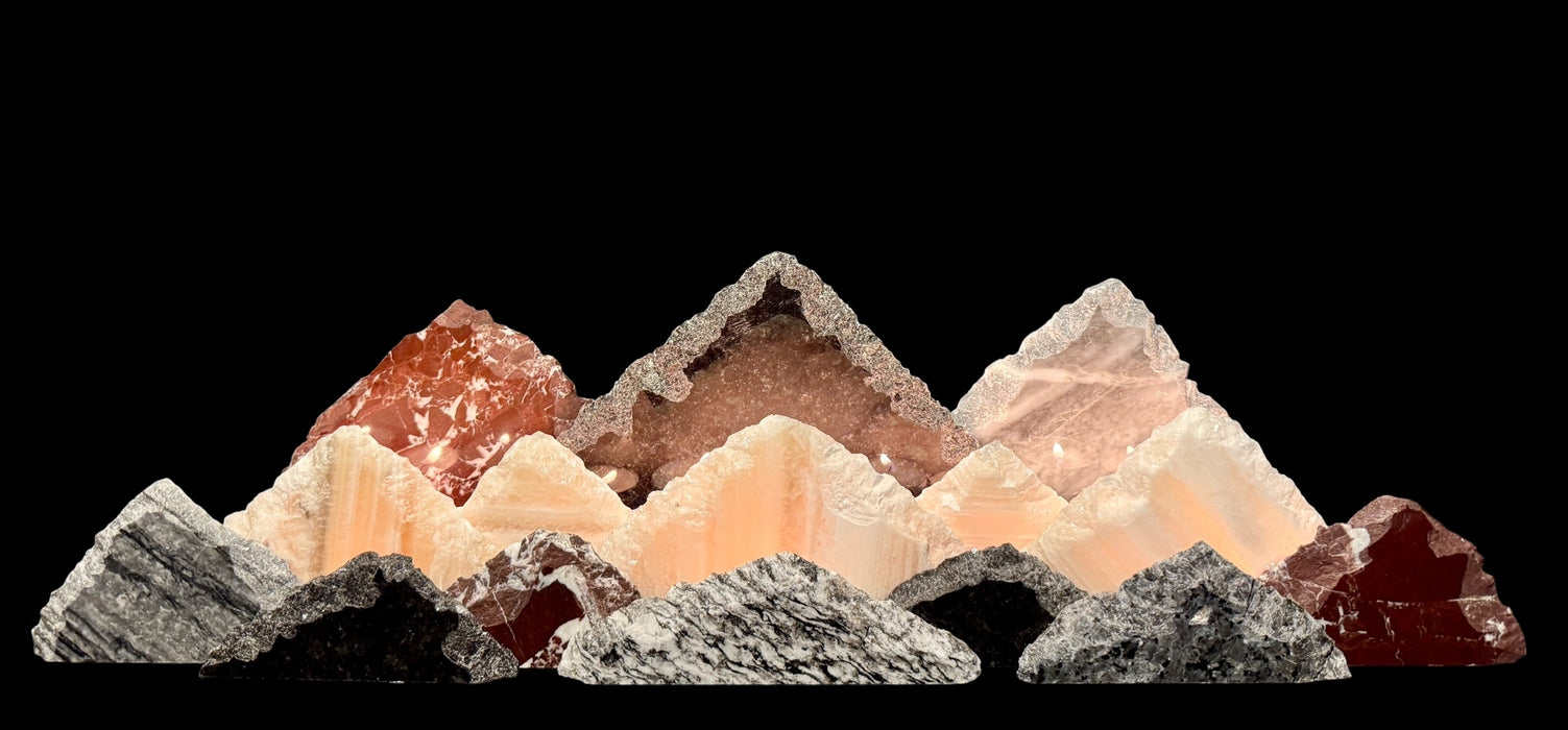 Illuminated onyx mountainscape.