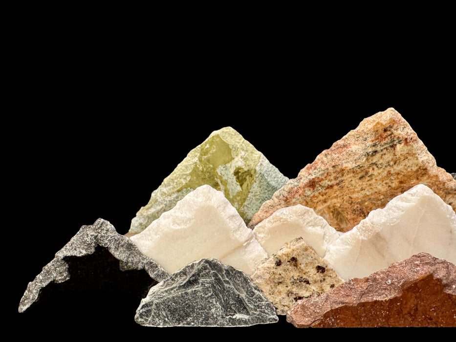 Illuminated marble mountainscape.