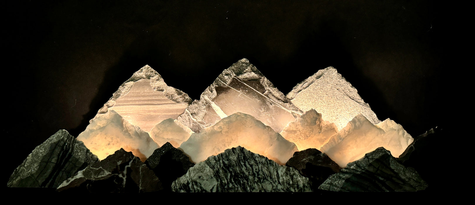 Illuminated marble mountainscape