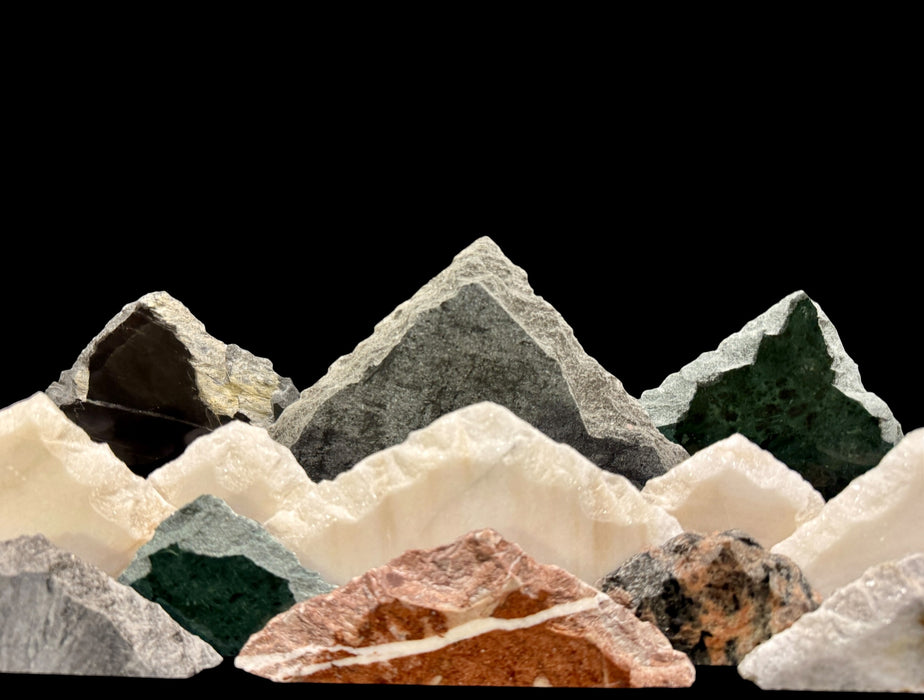 Illuminated marble mountainscape.