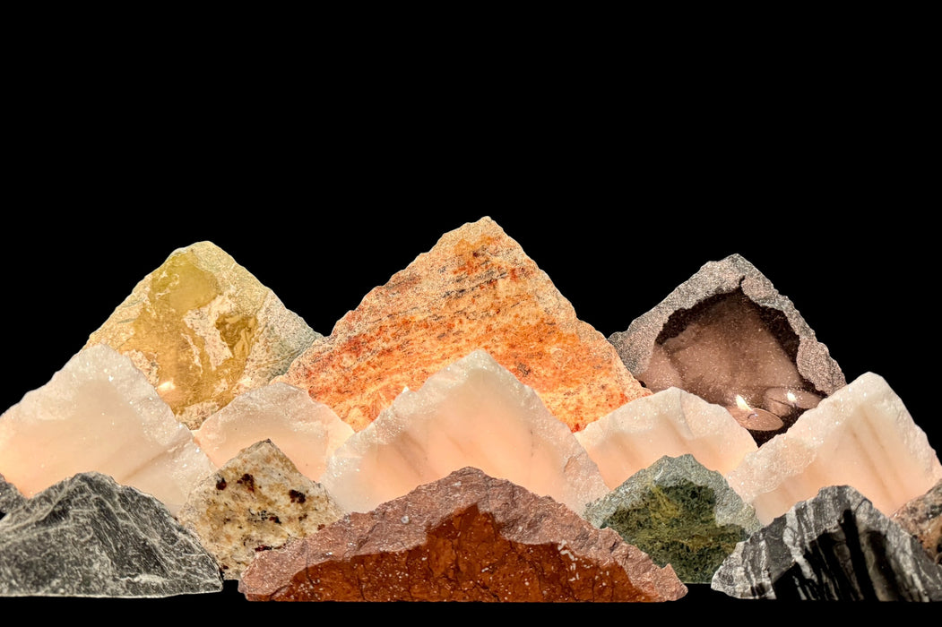 Illuminated marble mountainscape.