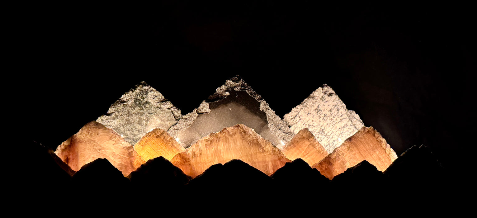 Illuminated onyx mountainscape.