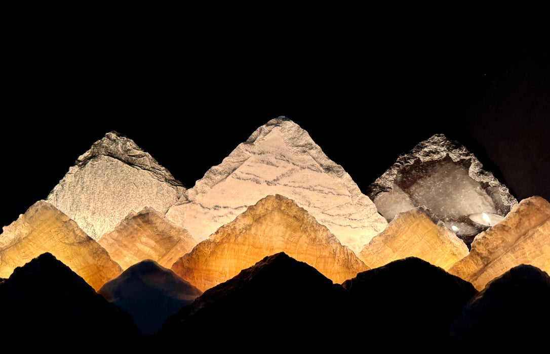 Illuminated onyx mountainscape.