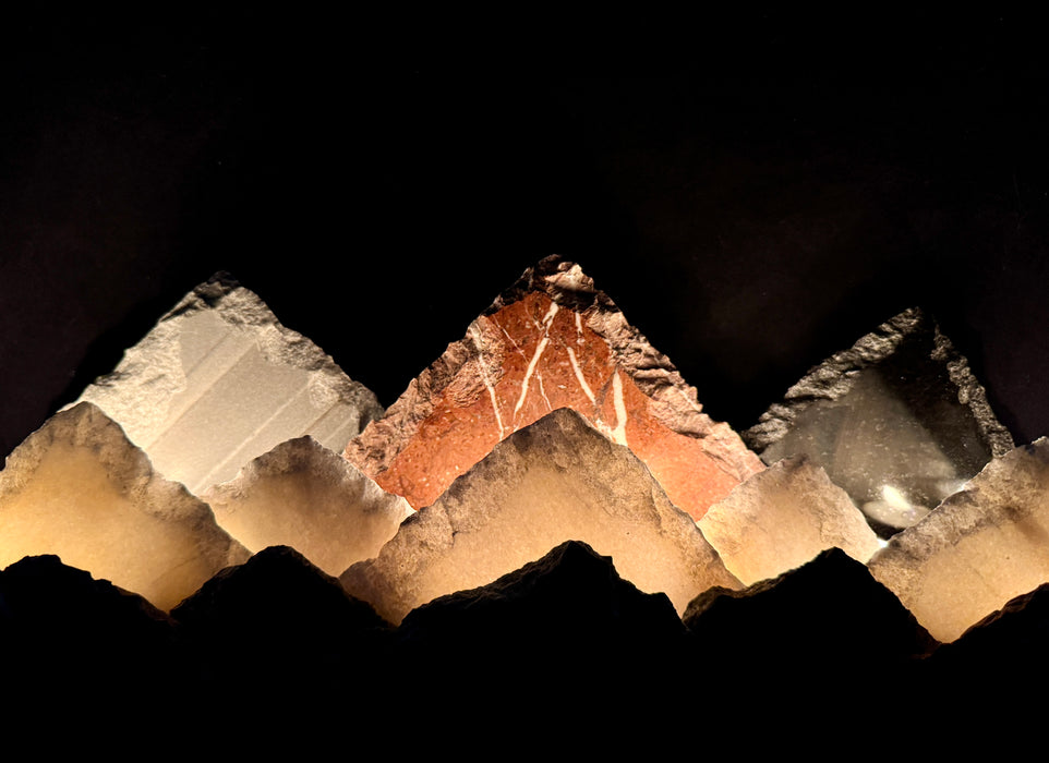 Illuminated marble mountainscape.