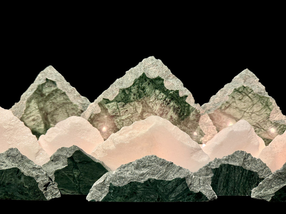 Illuminated marble mountainscape.