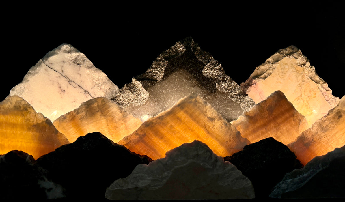 Illuminated onyx mountainscape.