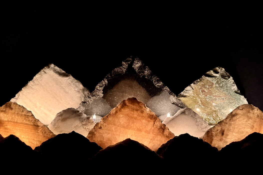 Illuminated onyx mountainscape.