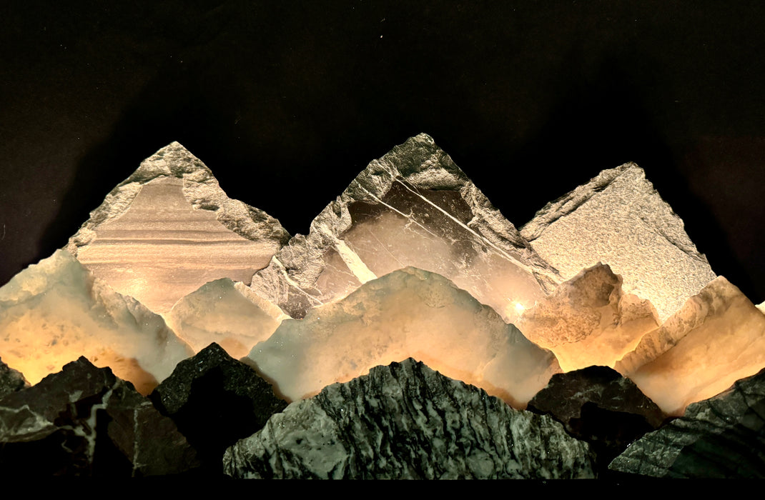 Illuminated marble mountainscape