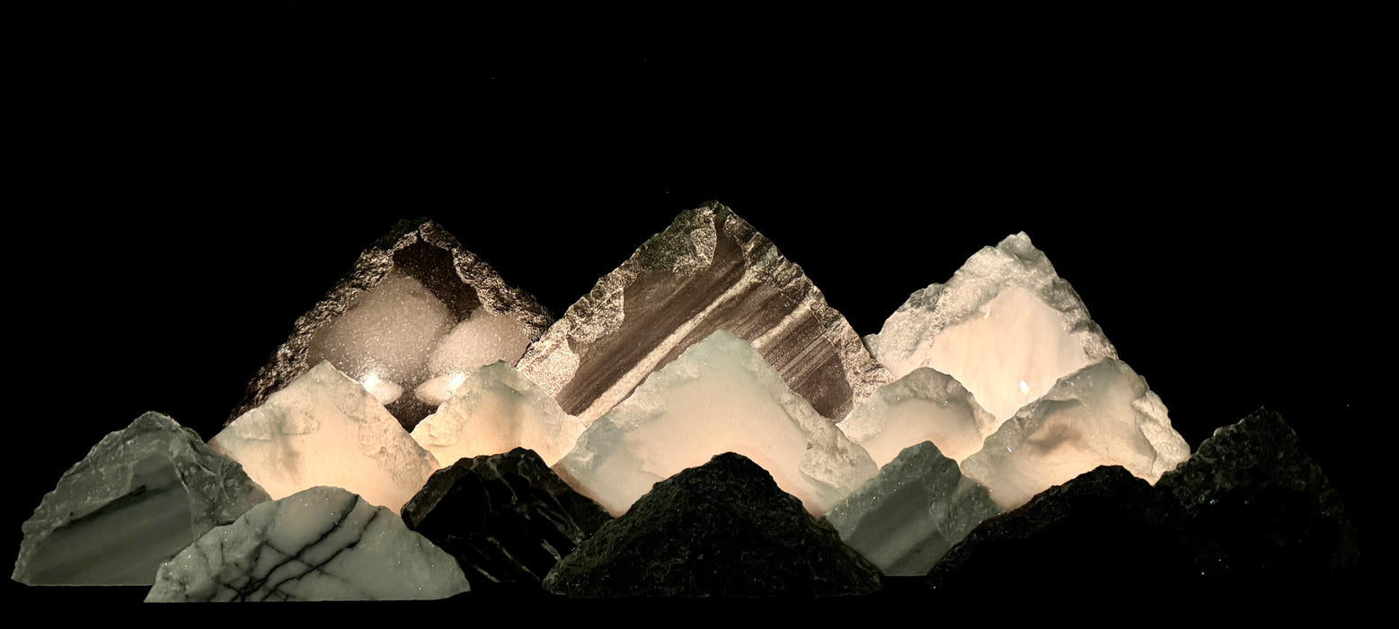 Illuminated marble mountainscape