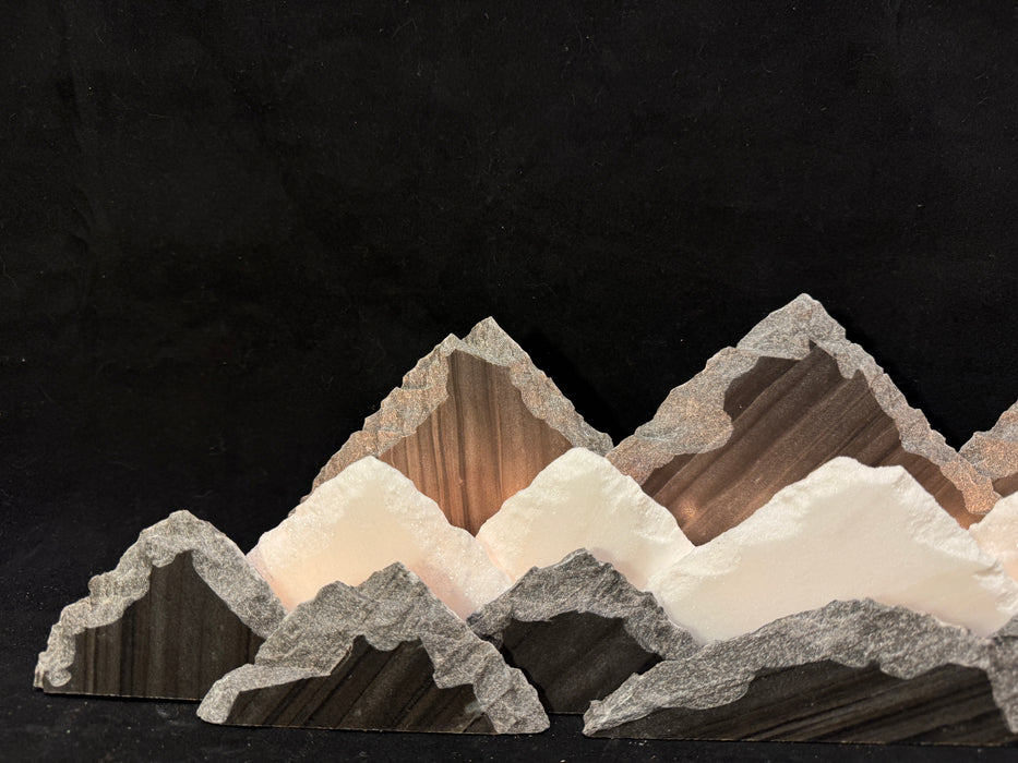 Illuminated marble mountainscape