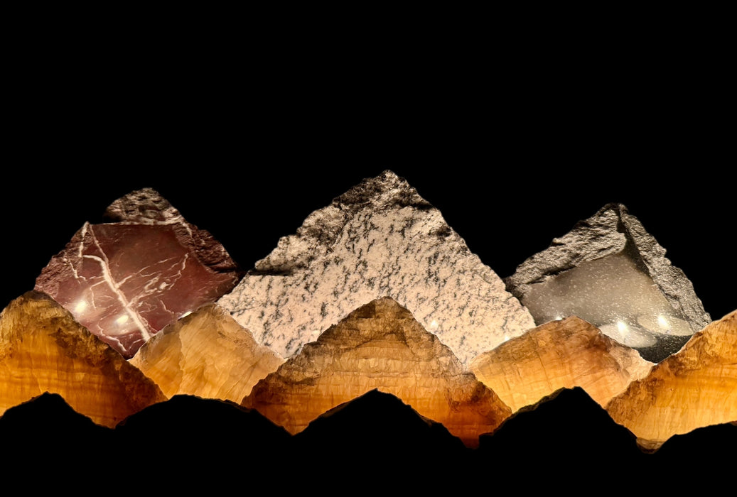 Illuminated onyx mountainscape.