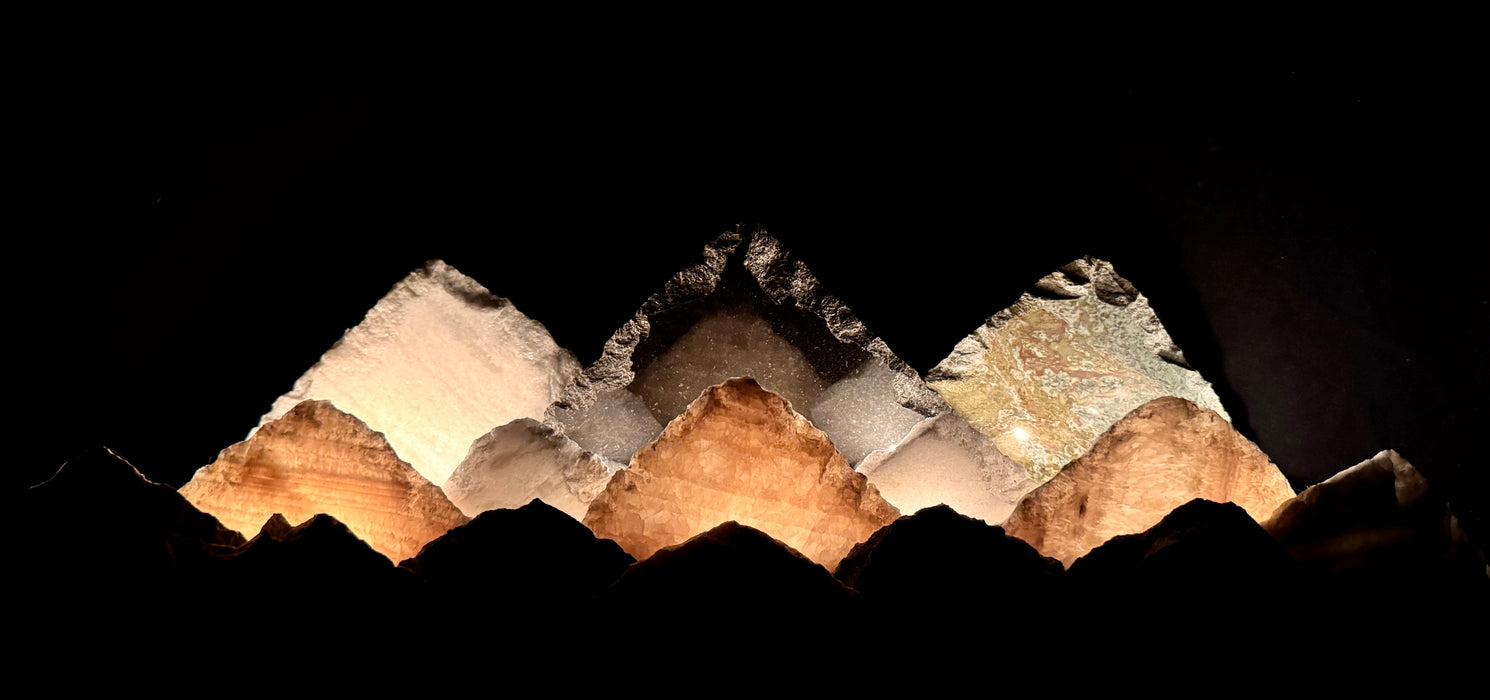 Illuminated onyx mountainscape.