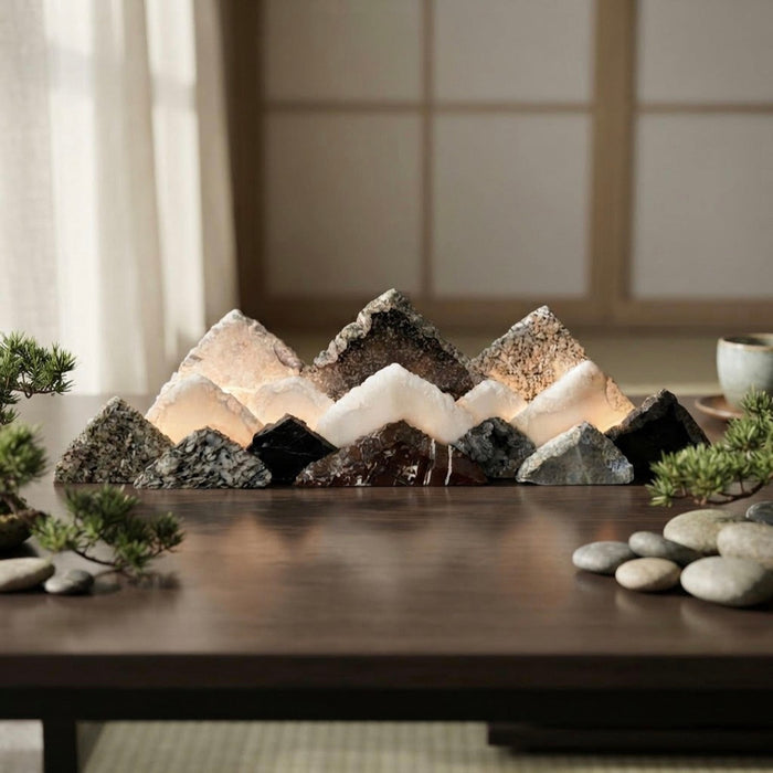 Illuminated marble mountainscape.
